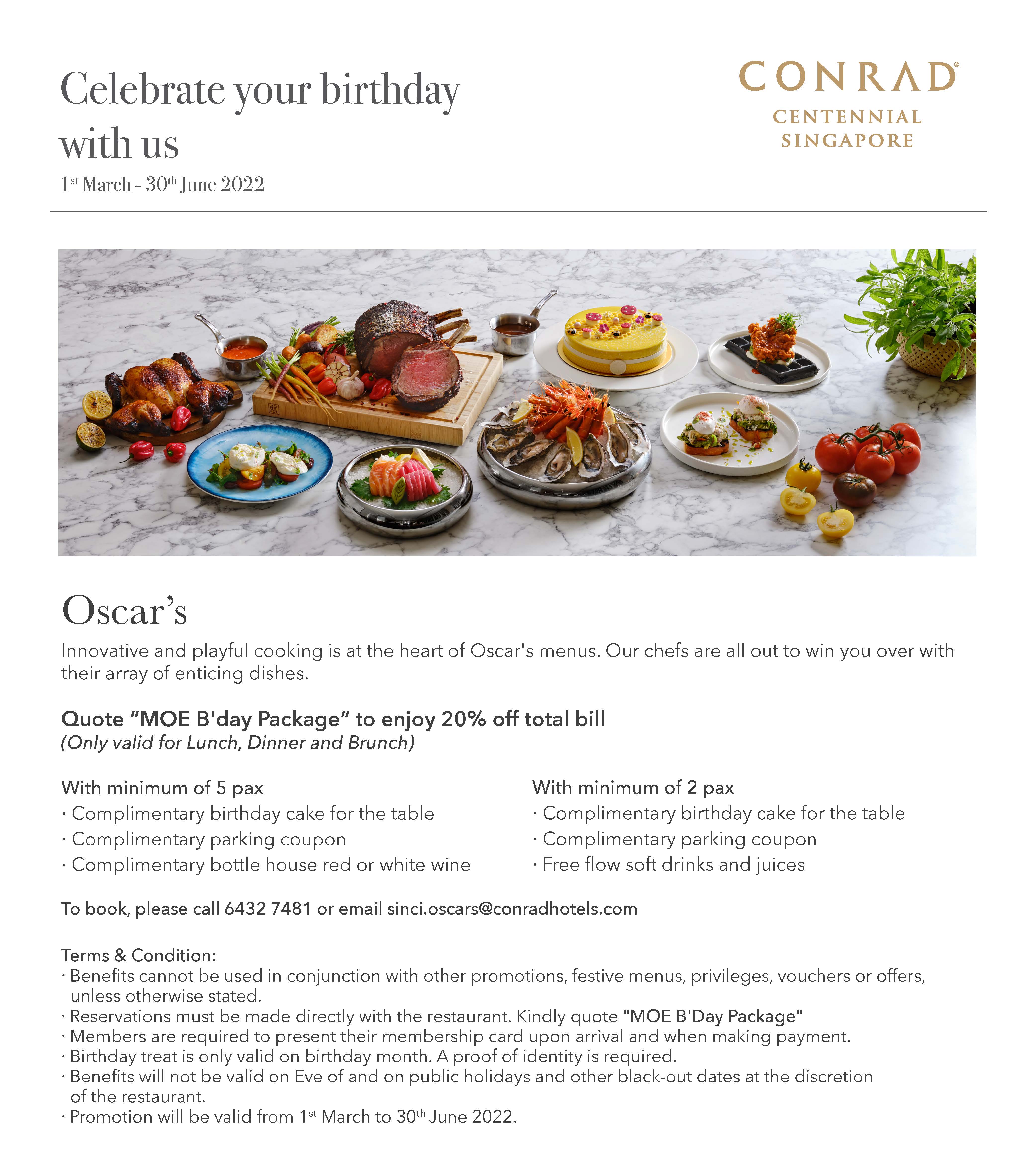 Conrad Centennial Singapore Birthday Specials 2022 Ministry of